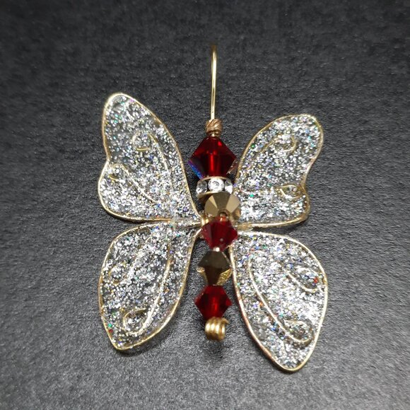 Whimsical Butterfly Pendant Artisan Made Swarovski Red Gold Crystal Necklace New - Picture 8 of 8